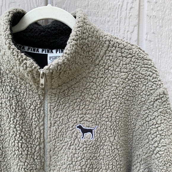 PINK VS grey thick sherpa full zip cozy sweater - Picture 5 of 16